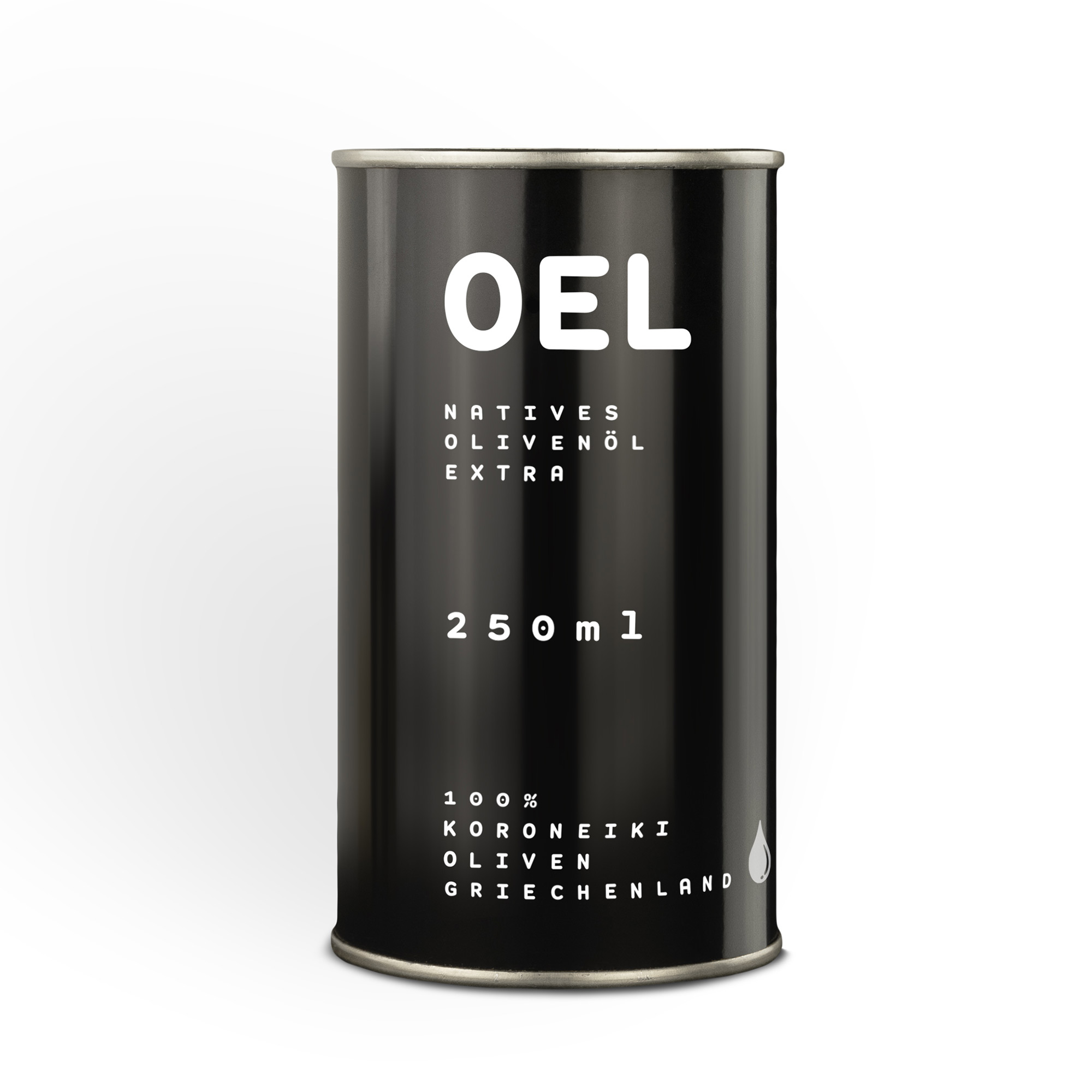 Der 250 ml Kanister gefüllt mit nativem Bio-Koroneiki-Olivenöl extra Oel 250ml