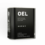 The 500 ml canister filled with extra virgin organic Coroneiki olive oil