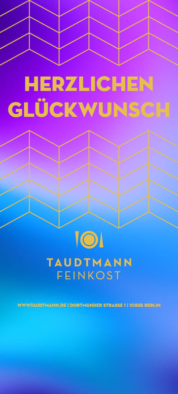 250523ID_Taudtmann_Banderole_V003_HH4 🎉 Herzlichen Glückwunsch Ein intensives Blau mit violettem Schimmer unterstreicht die goldene Schrift „Herzlichen Glückwunsch“. Diese elegante Kombination passt ideal für besondere Erfolge und Jubiläen. 👉 Personalisierbar mit Namen oder individuellem Gruß.