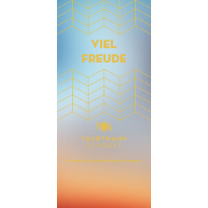 🌅 Viel Freude Warme Farbverläufe von Orange über Hellblau bis zu sanften Grautönen – die Banderole „Viel Freude“ vermittelt Freundlichkeit und Positivität. 👉 Individuell anpassbar, um jedem Geschenk eine persönliche Note zu geben.