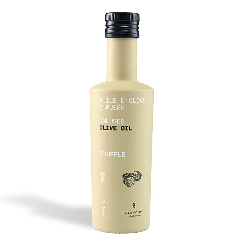 ceramic-design-truffle Greenomic Trüffel-Olivenöl – Extra Natives Olivenöl mit Trüffelaroma Premium-Olivenöl aus Griechenland für besondere Genussmomente Das Greenomic Trüffel-Olivenöl vereint hochwertiges, kaltgepresstes natives Olivenöl extra aus Griechenland mit feinem Trüffelaroma. Diese exklusive Kombination sorgt für einen harmonischen, eleganten Geschmack und verleiht zahlreichen Gerichten eine besondere Gourmet-Note.